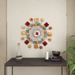 Metal Sunburst Wall Decor With Square Panel Accent Brown - Olivia & May -Olivia & May GUEST 4e8f9b47 1db3 4ebe 9853 ae607edcc7b8