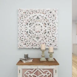Wood Floral Handmade Intricately Carved Wall Decor With Mandala Design Gray - Olivia & May -Olivia & May GUEST 4ebdf639 3509 4efc 9ef6 1e17f9749505
