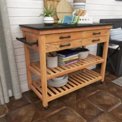 Coastal Wood Kitchen Cart Brown - Olivia & May -Olivia & May GUEST 4ec0df5e a32d 49a2 8b9e be175cb9d233