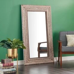 Wood Floral Intricately Carved Wall Mirror Brown - Olivia & May