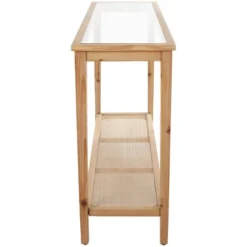 Olivia & May Wood Slim Natural 1 Shelf Console Table With Glass Top And Rattan Shelf Brown -Olivia & May GUEST 4f8f116a 1ea1 4c43 a2b1 c5bfcdbc4c52
