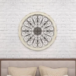 Wood Distressed Scroll Window Inspired Wall Decor With Metal Scrollwork Relief White - Olivia & May -Olivia & May GUEST 500a8597 5328 489f a594 182cc4f6321f