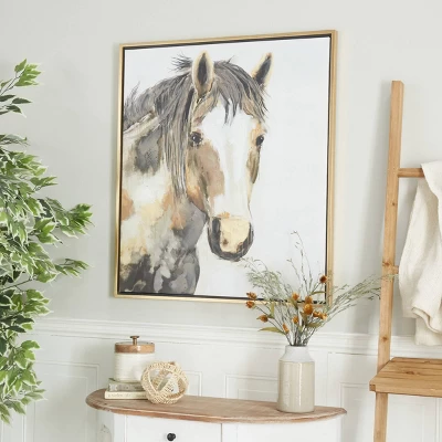 Modern Farmhouse Canvas Horse Framed Wall Art With Gold Frame Brown - Olivia & May 3 Modern Farmhouse Canvas Horse Framed Wall Art With Gold Frame Brown - Olivia & May