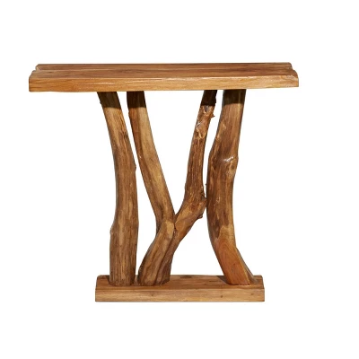 Contemporary Teak Wood Console Table Brown - Olivia & May 4 Contemporary Teak Wood Console Table Brown - Olivia & May - Image 2