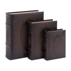 Vintage Reflections Rustic Wood-Style MDF And Synthetic Leather Book Box Set 3ct - Olivia & May -Olivia & May GUEST 50b44f61 de21 4ef0 b11f 1025cb072231