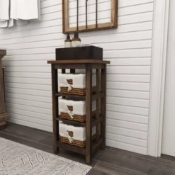 Small Wood Shelf With Basket Drawers Dark Brown - Olivia & May -Olivia & May GUEST 50f4856a 6ffb 4af0 923c d070db406890