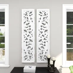 Set Of 2 Wood Floral Intricately Carved Scroll Wall Decors White - Olivia & May -Olivia & May GUEST 520c572c ff60 4c58 83fe 98bfbccbc8f9