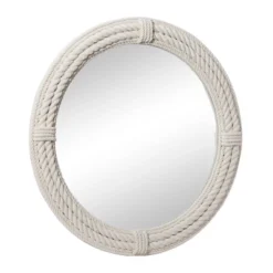 Coastal Wood Wall Mirror With Wrapped Rope Accents White - Olivia & May -Olivia & May GUEST 521877fb 7c7f 4580 b2b0 520fa8337c80