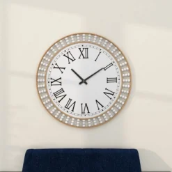 24"x24" Metal Wall Clock With Silent Mechanism, Roman Numerals - Olivia & May -Olivia & May GUEST 521b26ac 55fd 4282 8884 710cbfba7bf1