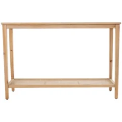 Olivia & May Wood Slim Natural 1 Shelf Console Table With Glass Top And Rattan Shelf Brown -Olivia & May GUEST 52e3c467 add5 4cf1 97cd c003b511ca5a