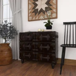 Traditional 6 Drawer Faux Leather Chest Black - Olivia & May -Olivia & May GUEST 532f69e4 4793 4d25 8b3a 93eb7f9a150f