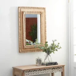 Bohemian Wood Rectangle Wall Mirror Brown - Olivia & May