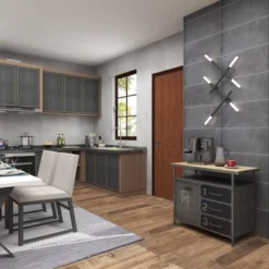 Metal Utility Cabinet With Wood Top Steel Gray - Olivia & May -Olivia & May GUEST 53efb121 e004 400d 9280 c3709e0c261b