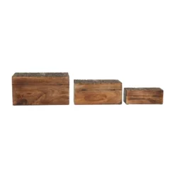 Set Of 3 Rustic Carved Mango Wood Boxes - Olivia & May -Olivia & May GUEST 54089dfb 6ec0 4ec1 b949 8316a5389eee
