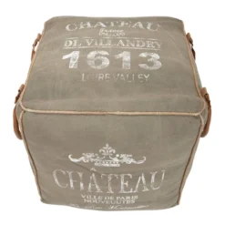 Canvas Pouf With Faux Leather Detail Gray - Olivia & May -Olivia & May GUEST 54093f6e c701 43ac 9fb5 647840df1d25