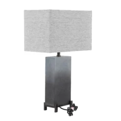 Polystone Table Lamp With Square Shade Gray - Olivia & May -Olivia & May GUEST 55392df3 7a97 40d6 a25a 66bb37bce6d8