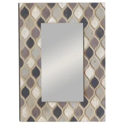 Wood Wall Mirror With Diamond Pattern Beige - Olivia & May -Olivia & May GUEST 5576e255 c387 411b a016 25669450e85a