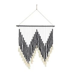 Wood Macrame Beaded Wall Decor With Fringe Tassels - Olivia & May -Olivia & May GUEST 5588fe1e 1f18 423a 9e4e dcf184dc73df