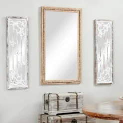 Bohemian Wood Beaded Frame Wall Mirror With Distressing Light Brown - Olivia & May
