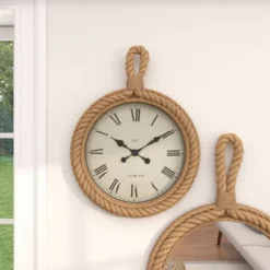 Jute Wall Clock With Rope Accents Beige - Olivia & May -Olivia & May GUEST 56c2c425 2aa6 46f7 b4f9 6fbee9469d8c