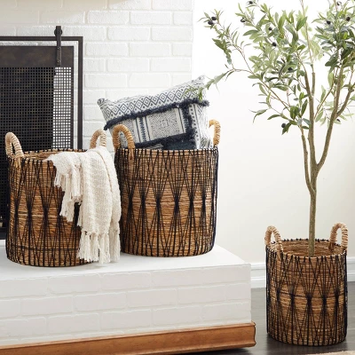 3pk Banana Leaf Storage Baskets Brown - Olivia & May 3 3pk Banana Leaf Storage Baskets Brown - Olivia & May