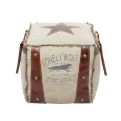 Rustic Leather And Canvas Foot Stool Ottoman - Olivia & May