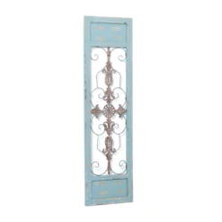 Wood Scroll Arabesque Wall Decor With Metal Fleur De Lis Relief Turquoise - Olivia & May -Olivia & May GUEST 58cfb96d 28b3 4b9f 94e3 7b11c9380998