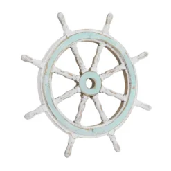 Wood Sail Boat Ship Wheel Wall Decor With Distressing Blue - Olivia & May -Olivia & May GUEST 592ed48f 152f 4b84 92a3 3f77b7a26cfd
