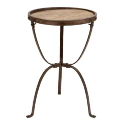 Rustic Iron And Natural Wood Frame Round Side Table Brown - Olivia & May -Olivia & May GUEST 59422b46 a3ba 41d8 b04f 8d24a990dcde
