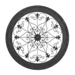 Wood Scroll Arabesque Wall Decor With Metal Fleur De Lis Relief Brown - Olivia & May -Olivia & May GUEST 59be83f8 9dfa 409a b301 b92dea61aa82