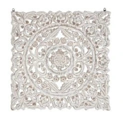 Wood Floral Handmade Intricately Carved Wall Decor With Mandala Design Gray - Olivia & May -Olivia & May GUEST 5a51f571 a7cc 4c49 b908 197bbb45962e