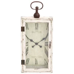 Wooden Pocket Watch Style Wall Clock With Hinged Door White - Olivia & May -Olivia & May GUEST 5a809649 c49a 446f bd99 c01142d78a8b