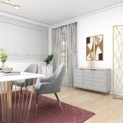 Contemporary Carved Woven Pattern Wood 3 Door Cabinet White - Olivia & May -Olivia & May GUEST 5a837f5c b9b6 4841 b501 cbbcc2302d5b