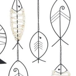 Metal Fish Indoor Outdoor Wire Wall Decor With Rattan Accent Black - Olivia & May -Olivia & May GUEST 5b17e5e4 84e8 4229 89d6 e545bee46ac4