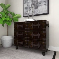 Traditional 6 Drawer Faux Leather Chest Black - Olivia & May -Olivia & May GUEST 5b23f865 4f5b 4c71 a632 5e95de133efb