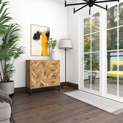 Contemporary Zigzag Pattern Mango Wood Cabinet Brown - Olivia & May 15 Contemporary Zigzag Pattern Mango Wood Cabinet Brown - Olivia & May - Image 13