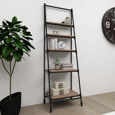 72" Metal And Wood 5 Shelf A Frame Book Stand Black - Olivia & May 8 72" Metal And Wood 5 Shelf A Frame Book Stand Black - Olivia & May - Image 6