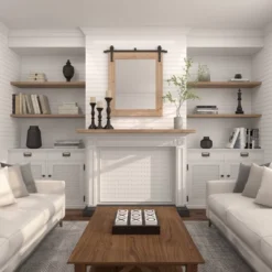 41" X 37" Wood Wall Mirror With Metal Hanging Rod Brown - Olivia & May -Olivia & May GUEST 5c604fa4 375c 48fb b232 7fb687b67c6f