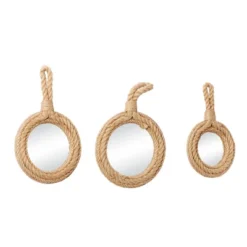 Jute Wall Mirror With Rope Accents Set Of 3 Brown - Olivia & May -Olivia & May GUEST 5cd1dc2c ffe3 44cf b5e2 d131e1a2198e