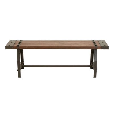 Industrial Metal And Brown Wood Bench Brown - Olivia & May 15 Industrial Metal And Brown Wood Bench Brown - Olivia & May - Image 13