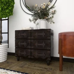 Traditional 6 Drawer Faux Leather Chest Black - Olivia & May -Olivia & May GUEST 5da0fb5a 2e53 4075 918d 396dd1a686a3