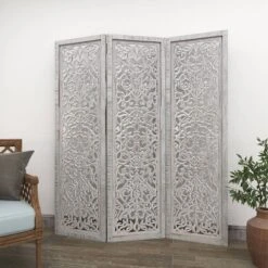Farmhouse Wood Carved Room Divider Screen White - Olivia & May -Olivia & May GUEST 5dbb2654 fc0e 4133 a55c ab029754dd73