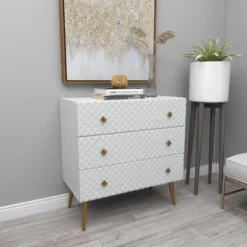 Modern 3 Drawer Wooden Chest White - Olivia & May -Olivia & May GUEST 5eef6b2e c029 4621 93e3 5d0f17db00cf