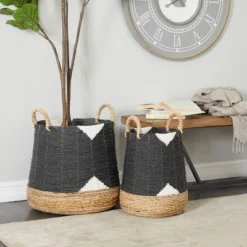Set Of 2 Banana Leaf Storage Baskets Black - Olivia & May -Olivia & May GUEST 5fddd9a5 f7f3 4f75 9b7d 68693e8d7107
