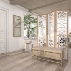 Farmhouse Wood Patterned Room Divider Screen White - Olivia & May -Olivia & May GUEST 5fddef36 eb3c 44b0 9f6a 12a0ef8cf435