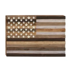 Wood American Flag Handmade Wall Decor Dark Brown - Olivia & May -Olivia & May GUEST 5ff3c0d4 ed00 4551 b680 66414db92cf9