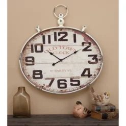 Metal Pocket Watch Style Wall Clock White - Olivia & May