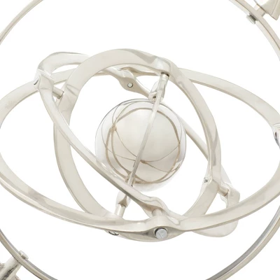 15" X 10" Traditional Aluminum Armillary Sphere With Ceramic Base Silver - Olivia & May 5 15" X 10" Traditional Aluminum Armillary Sphere With Ceramic Base Silver - Olivia & May - Image 3