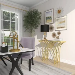 Metal And Mirror Art Deco Console Table Gold - Olivia & May -Olivia & May GUEST 6087f689 dc16 4985 8249 69c405a6a03e