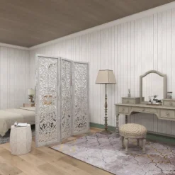 Farmhouse Wood Carved Room Divider Screen White - Olivia & May -Olivia & May GUEST 60d41122 7267 4c6c 8b5a 0f2f6e89f4b4
